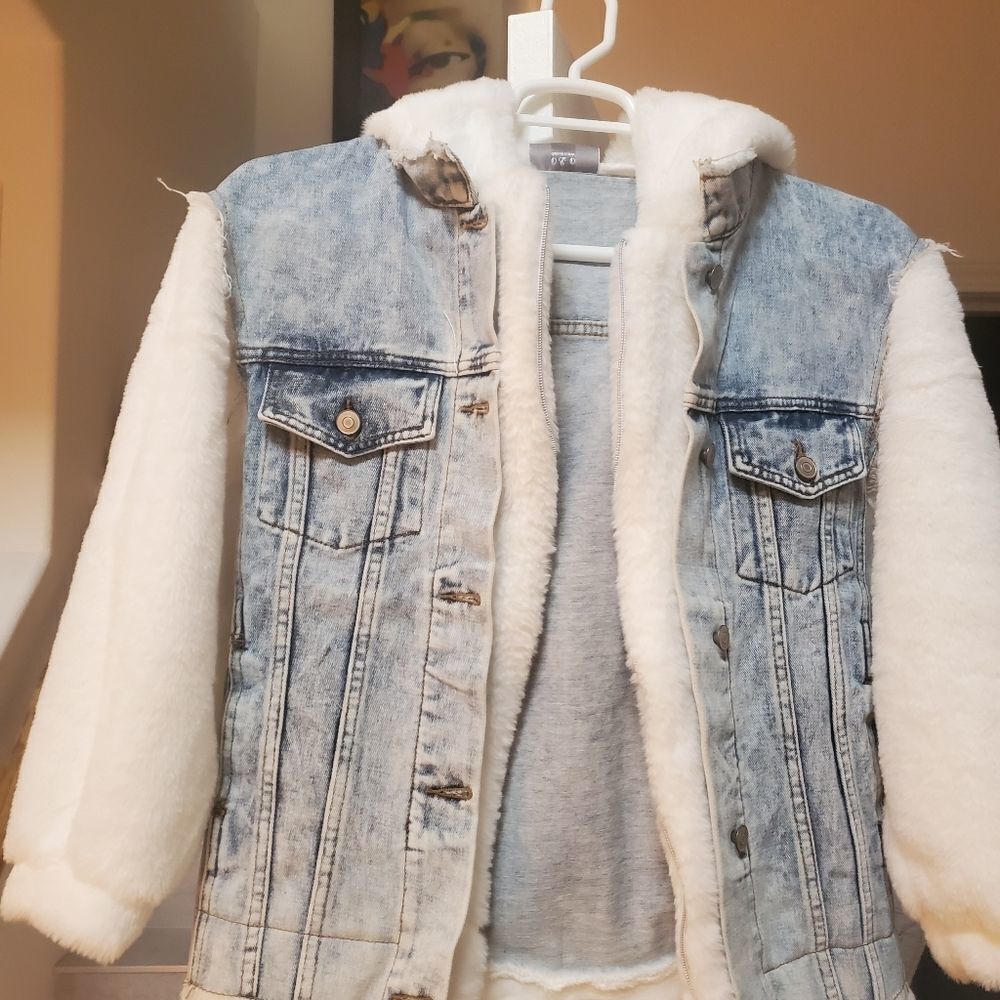 Light Wash Denim & Faux Fur Jacket